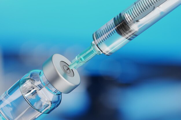 Seringa medica usa e getta per iniezione di vaccino e flaconcino di vetro