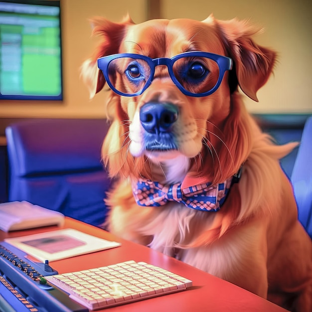 Serious dog manager cane contabile cane segretario cane con calcolatrice e blocco note