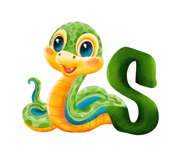 Serpente ad acquerello per l'alfabeto