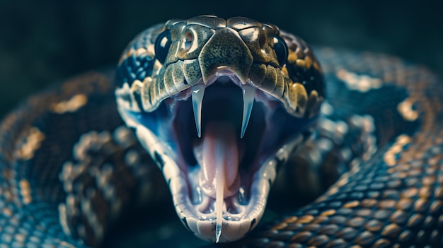 Serpente aggressivo che mostra i denti