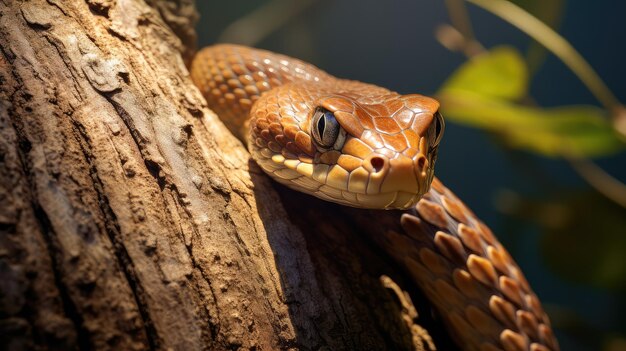 Serpente bruno che si arrampica sugli alberi