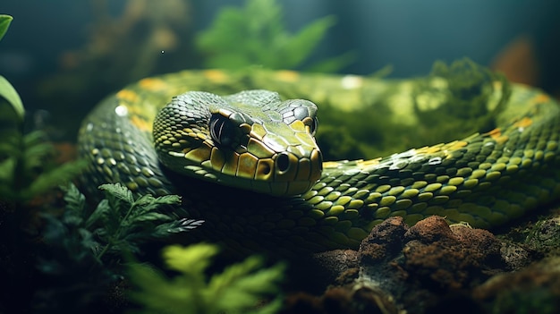 Serpente carino e pericoloso nella foresta sotto la pioggia estiva