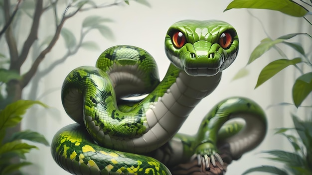 Serpente nella giungla cartone animato 3D