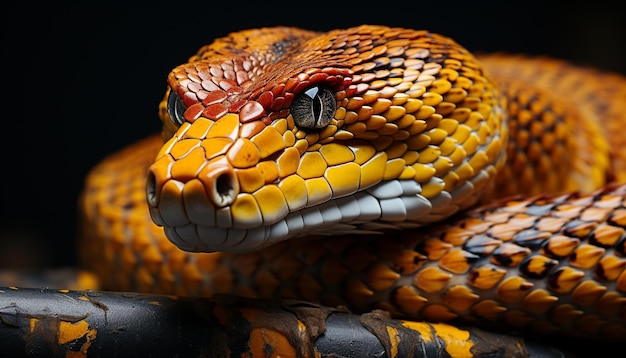 Serpente rettile vipera velenosa specie in via di estinzione marcature animali aggressione ritratto su scala animale foresta pluviale tropicale generata dall'intelligenza artificiale