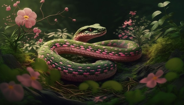 serpente rosa in fiore
