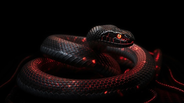 Serpente su sfondo nero con pattern generativo rosso e nero ai