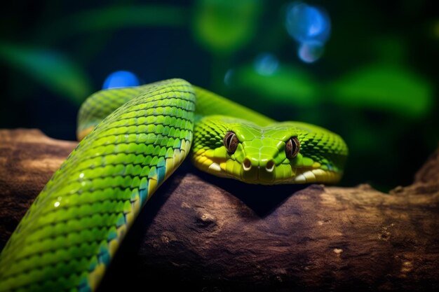 serpente velenoso verde sull'albero