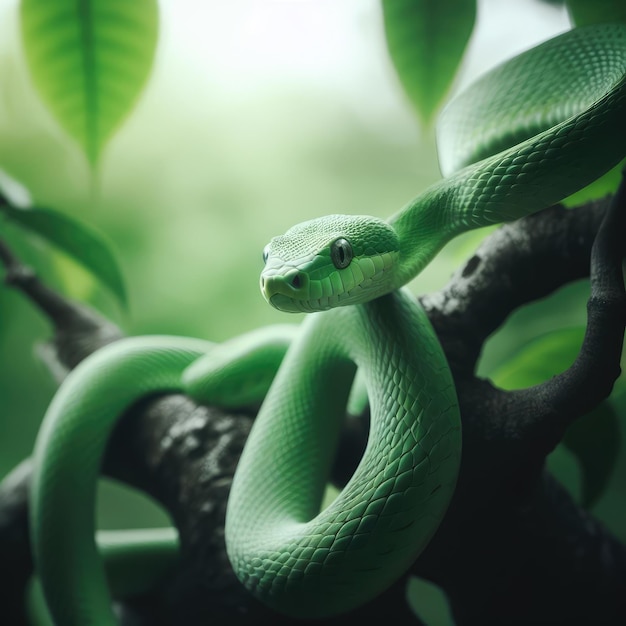 serpente verde su un ramo