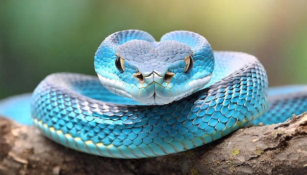 Serpente vipera blu su ramo foto Serpente vipera blu insularis