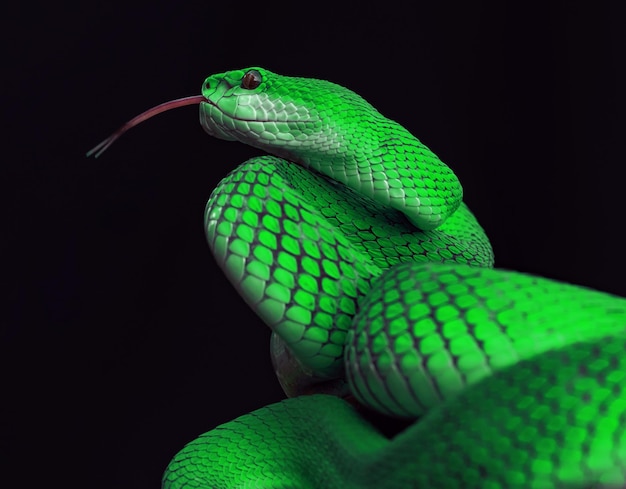 serpente vipera verde in primo piano