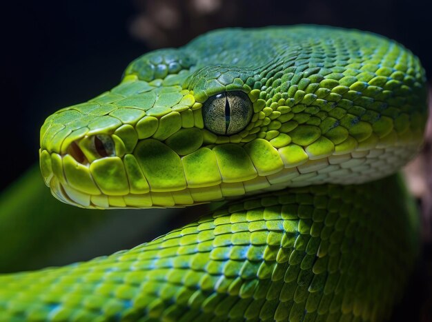 Serpente vipera verde vista ravvicinata