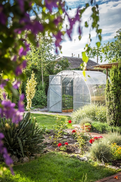 Serra nel giardino sul retro con porta aperta