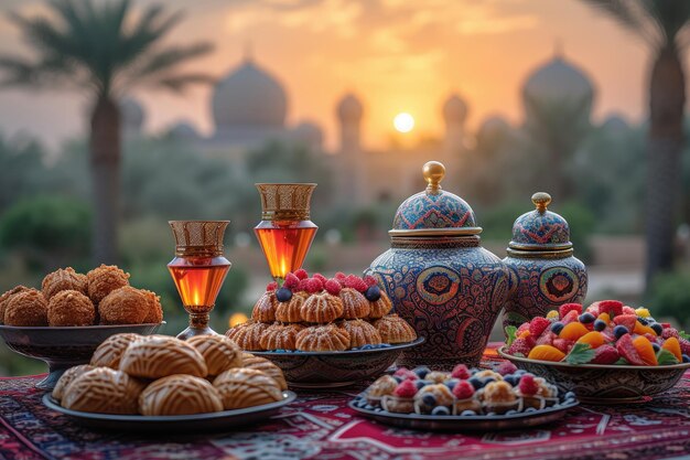 serve vari pasti per l'iftar Ramadan pubblicità fotografia di cibo