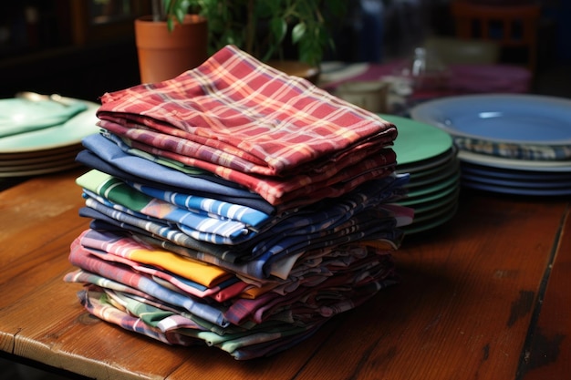 Servetini di stoffa fatti con vecchie camicie sul tavolo