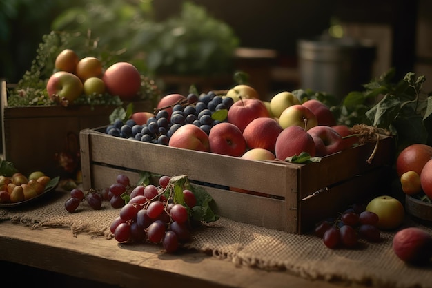 Servizio di consegna che mostra frutta e verdura fresca generata dall'intelligenza artificiale