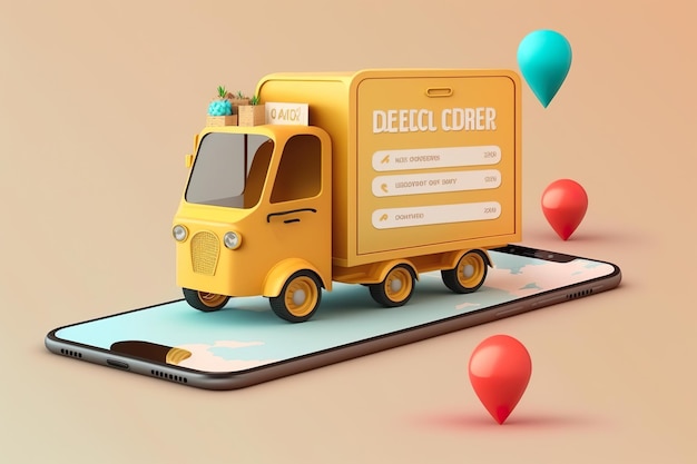 Servizio di consegna online su camion Servizio di consegna acquisti online su un'applicazione mobile Generative Ai