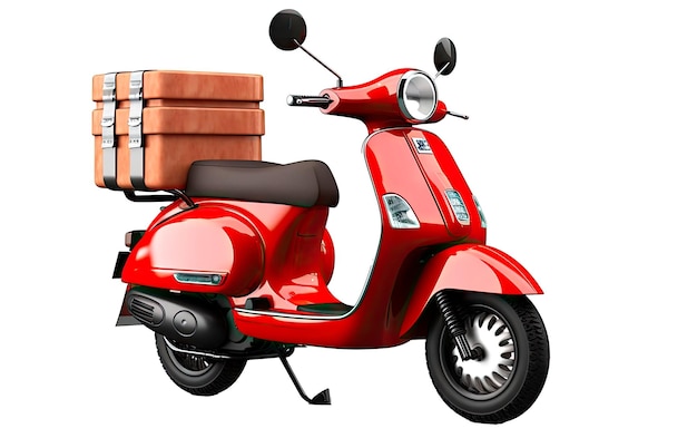 Servizio di corriere Consegna Concetto creativo scooter scatole di cartone di colore rosso Tempo per lo shopping