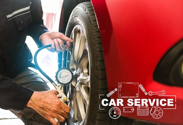Servizio di manutenzione ispezione dell'auto Misura la quantità pneumatici pneumatici gonfiati dell'auto