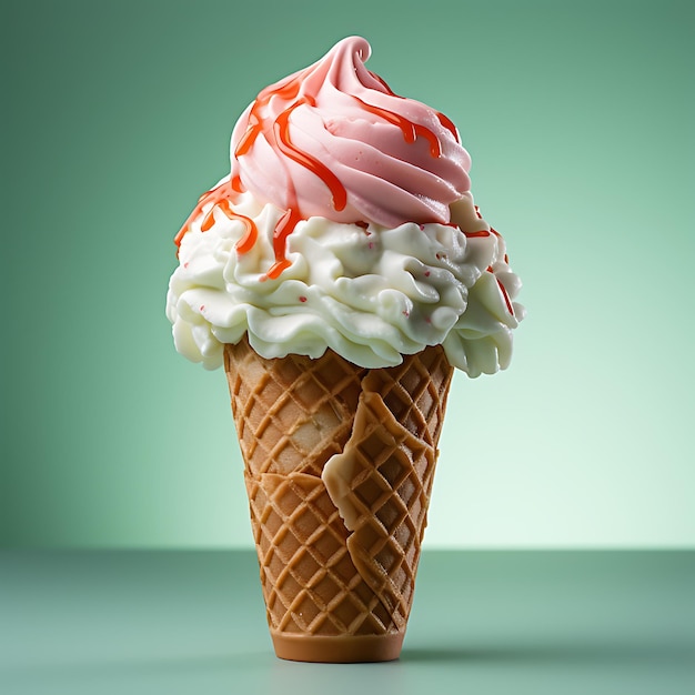 servizio fotografico di cono di gelato su sfondo pastello solido ghiaccio morbido