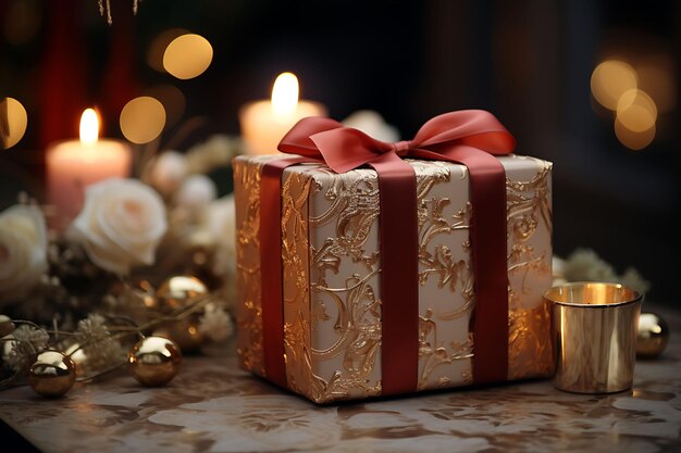 Servizio fotografico di una lussuosa confezione regalo che rivela il design di un opulento concetto creativo di confezioni regalo Dec