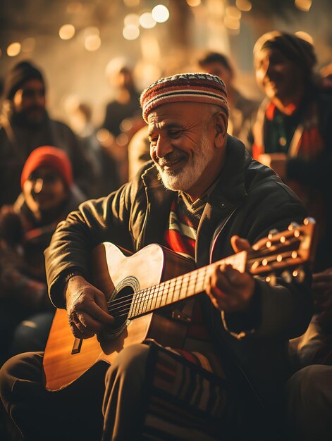 Servizio fotografico di Unità nella diversità Musicisti palestinesi che suonano il tradizionale concetto di guerra in Palestina