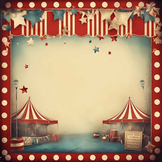 Servizio fotografico di Vintage Circus Card Entertainment Red Stars Border Co Ideas Concept con decorazioni