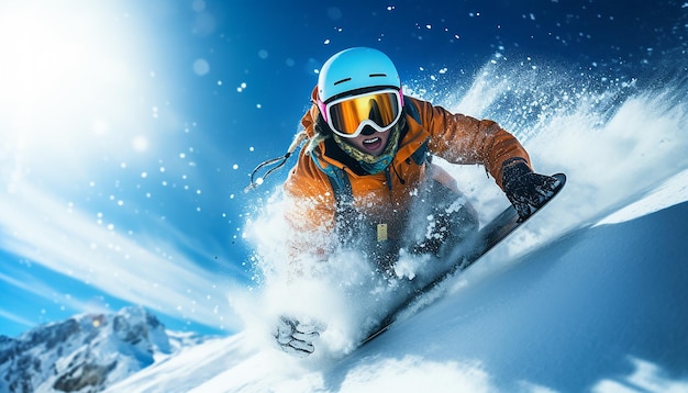 servizio fotografico dinamico di snowboard e sci sulla neve
