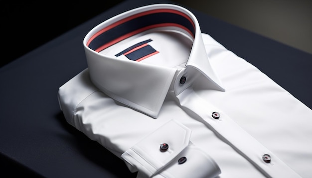 servizio fotografico ravvicinato e-commerce realistico di camicia bianca da uomo con nastro adesivo e finiture