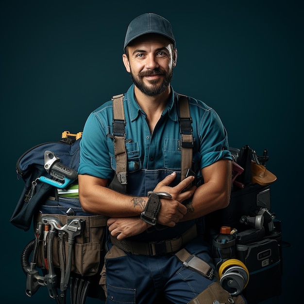 Servizio idraulico professionale su sfondo blu solido