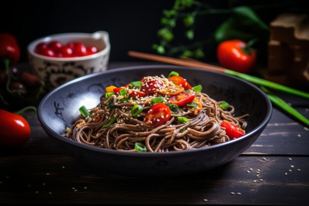 Sesamo Soba Noodles Ricetta vegana Fotografia di cibo