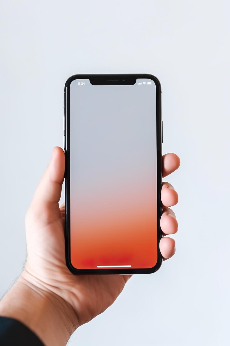 Seseorang memegang iPhone di tangan mereka gambar AI Generatif Mockup ponsel