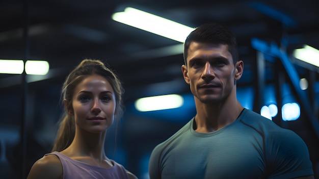 Sessione di fitness per uomo e ragazza in palestra