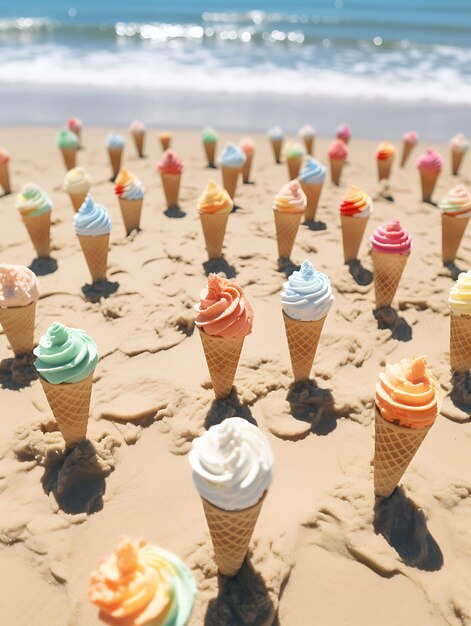 Sessione fotografica di Waffle Cone Ice Cream con ombrelloni da spiaggia e castelli di sabbia B Topview Poster Festival