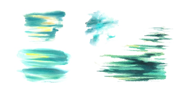 Set acquerello marittimo Spruzzi e riflessione delle onde del mare Illustrazione dipinta a mano sfondo bianco