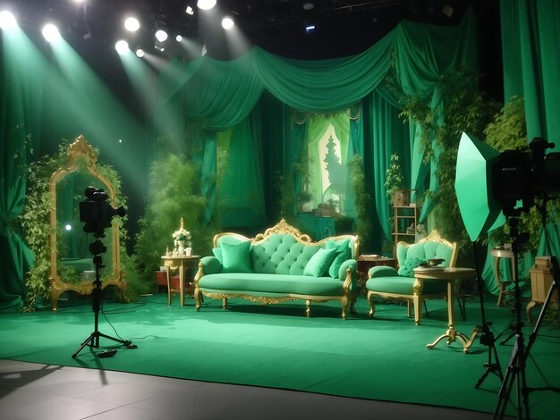 Set cinematografico Le donne che riprendono film mostrano una storia di fiabe glamour talk show