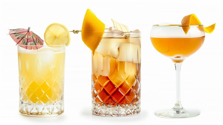 set di 3 cocktail realistici sullo sfondo bianco