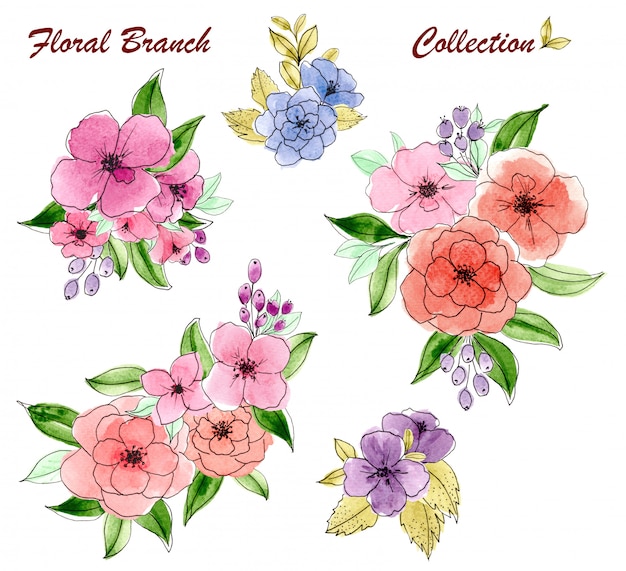 Set di acquerello bouquet floreale