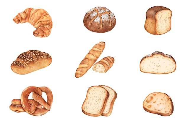 Set di adesivi png di pane fresco disegnati a mano