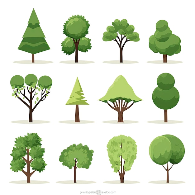 Set di alberi verdi. Illustrazione vettoriale per il tuo design