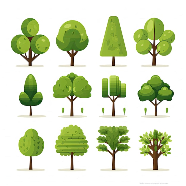 Set di alberi verdi. Illustrazione vettoriale per il tuo design