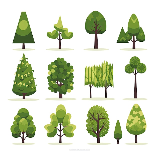 Set di alberi verdi. Illustrazione vettoriale per il tuo design