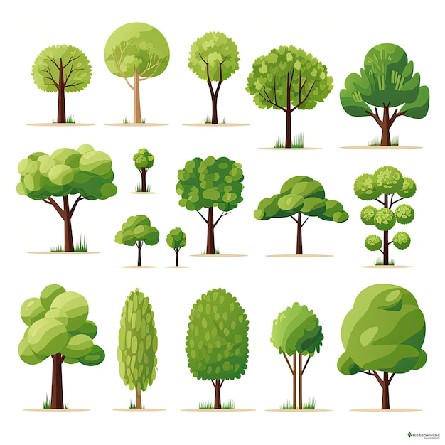 Set di alberi verdi. Illustrazione vettoriale per il tuo design