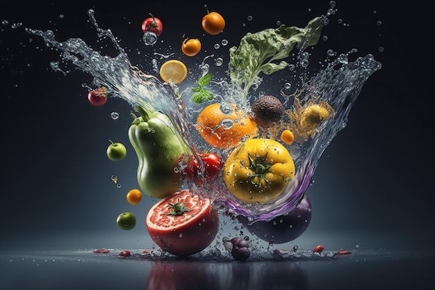 Set di alimenti per una corretta alimentazione per uno stile di vita sano Mangiare sano Frutta verdura acqua pura Dieta biologica Cibo calorico Bel corpo