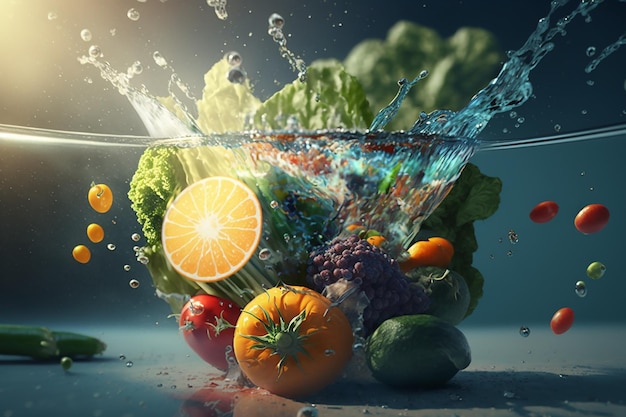 Set di alimenti per una corretta alimentazione per uno stile di vita sano Mangiare sano Frutta verdura acqua pura Dieta biologica Cibo calorico Bel corpo