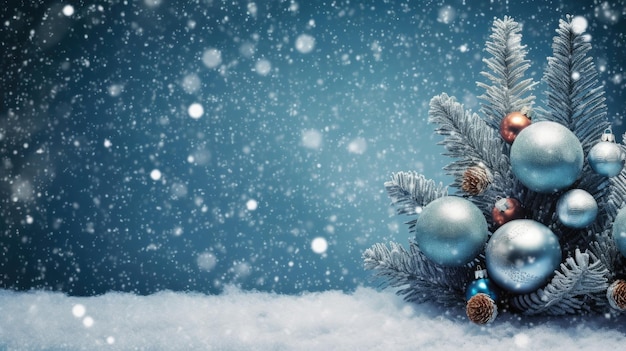 Set di balli e brunch su uno sfondo sfocato con alberi di Natale innevati