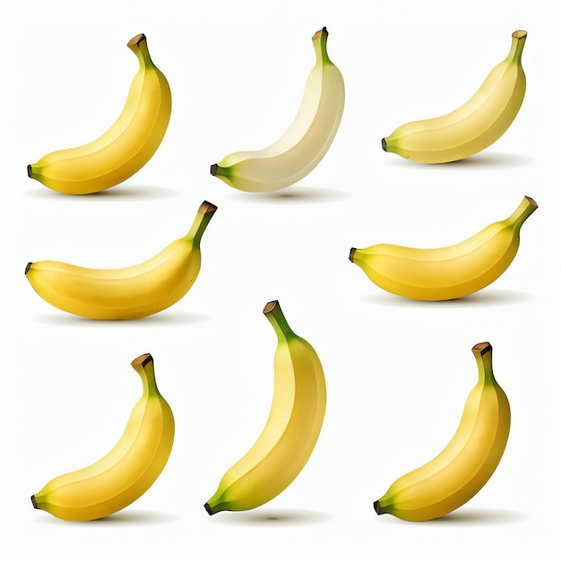 Set di banane isolate su AI generativa bianca