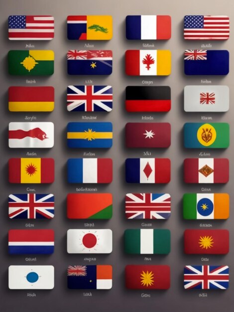 Set di bandiere dei paesi più famosi bandiere a forma di cerchio su uno sfondo grigio