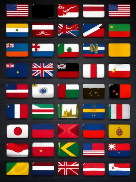 Set di bandiere Paesi più famosi Bandiere a forma di ovali con ombra su sfondo grigio