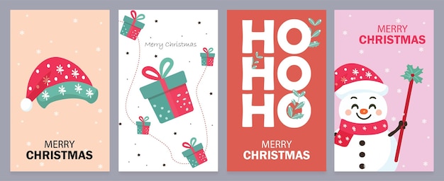 Set di biglietti di auguri di Buon Natale Moderno design artistico di Natale con tipografia e bellissimo