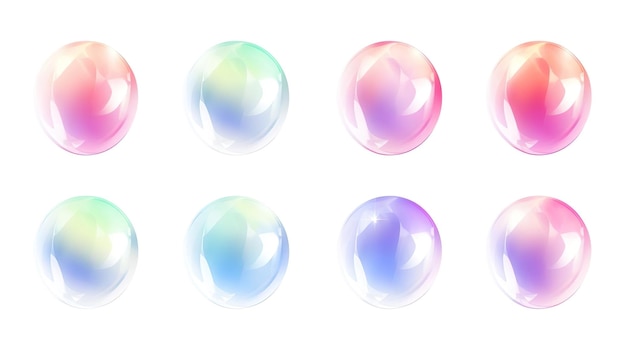Set di bolle di sapone colorate trasparenti realistiche